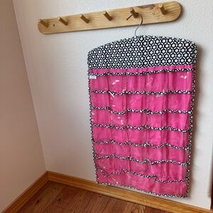 Pink Hanging Jewelry & Accessory Organizer - Patterned Top